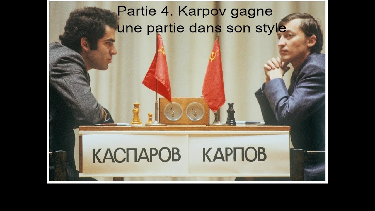 Kasparov Karpov 1985. 4ème partie. Karpov égalise dans une partie dans son style.