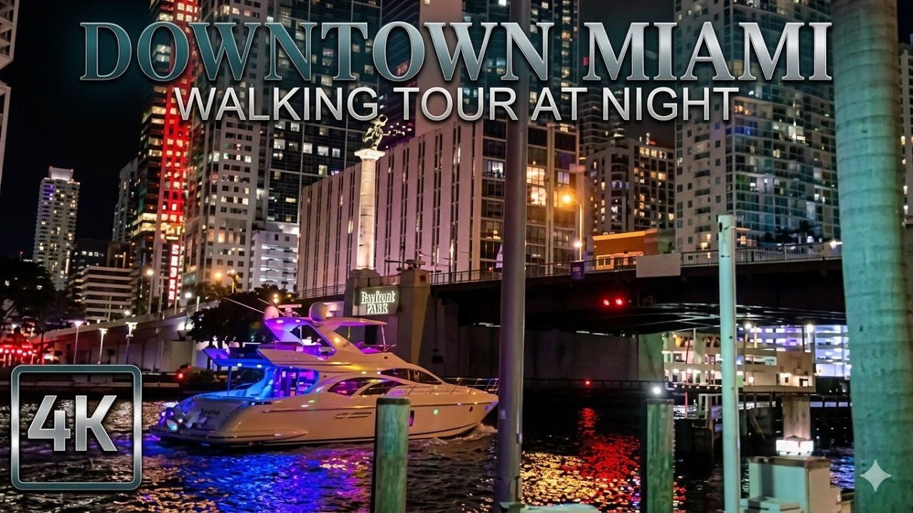 RIVERSIDE MIAMI, BRICKELL WALKING TOUR AT NIGHT JANUARY 2022 4K UHD 60FPS FLORIDA USA