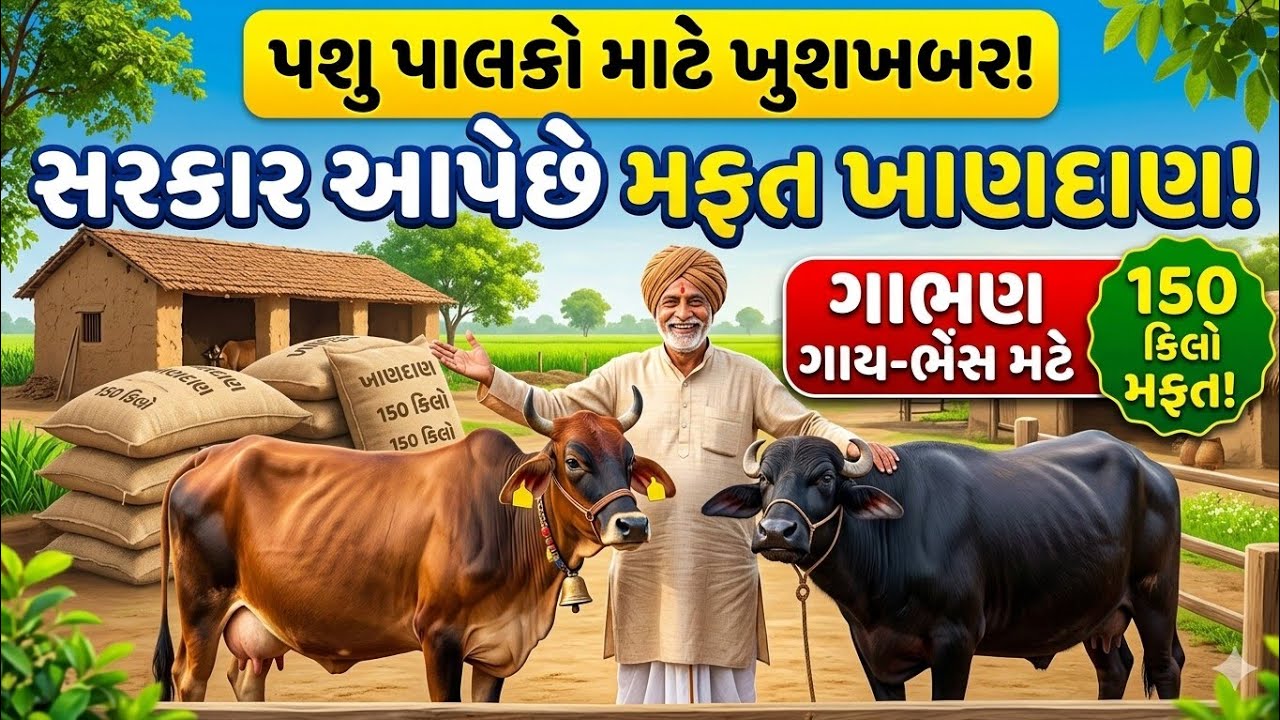 ગાભણ ગાય ભેંસ માટે 150કિલો મફત ખાણદાણ સહાય યોજના 