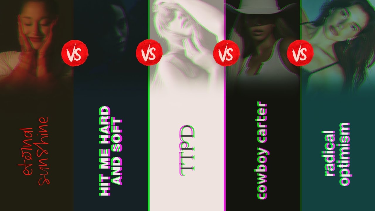 2024 battle (part 1) | eternal sunshine 🆚️ hit me hard 🆚️ ttpd 🆚️ cowboy carter 🆚️ radical optimism