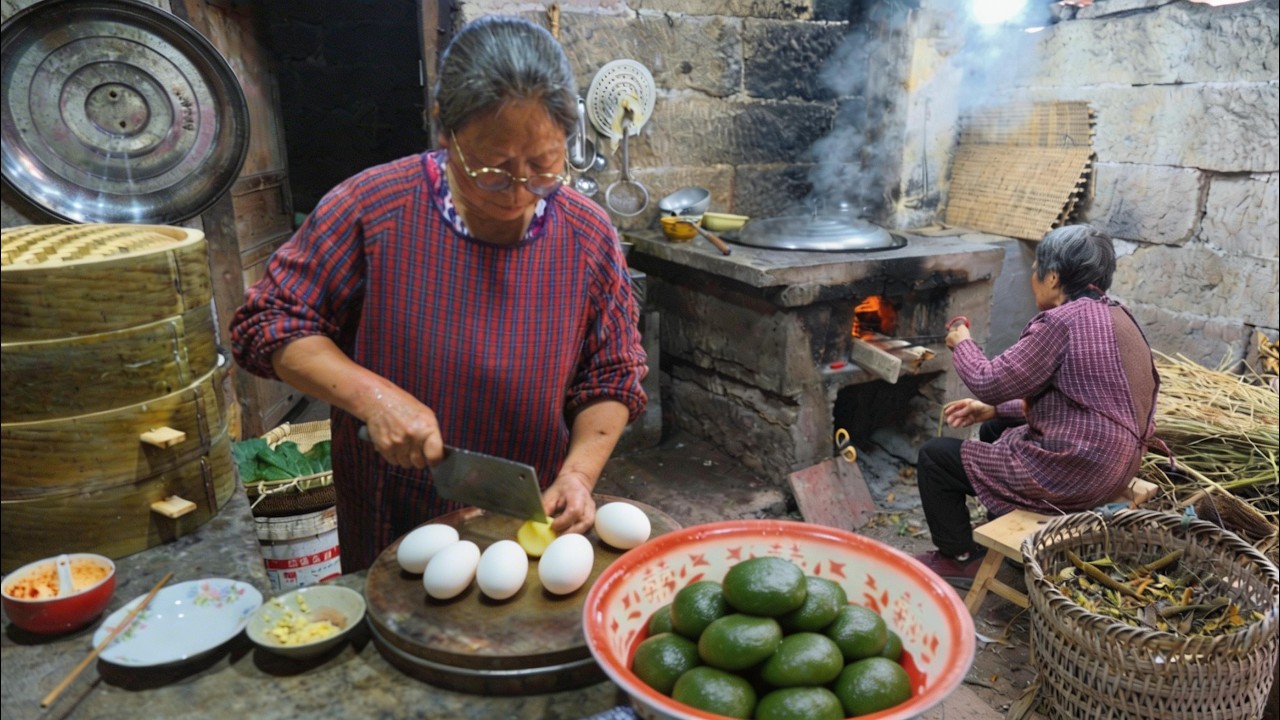 Wild Herb Green Dumplings | Ancient Village Cooking by Hand