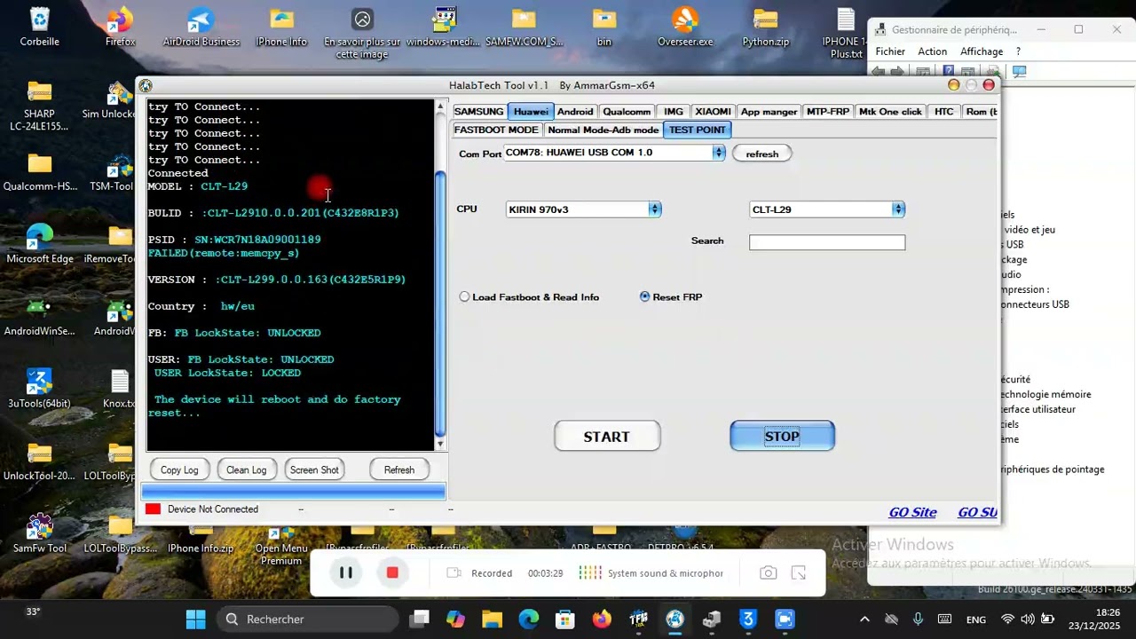 FRP BYPASS ALL HUAWEI / Via Free Software / Test Point / Huawei P20 Pro /CLT-L29 Kirin 970