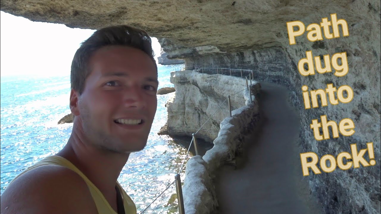 Walking inside a cliff in Bonifacio, Corsica  - Corse du sud