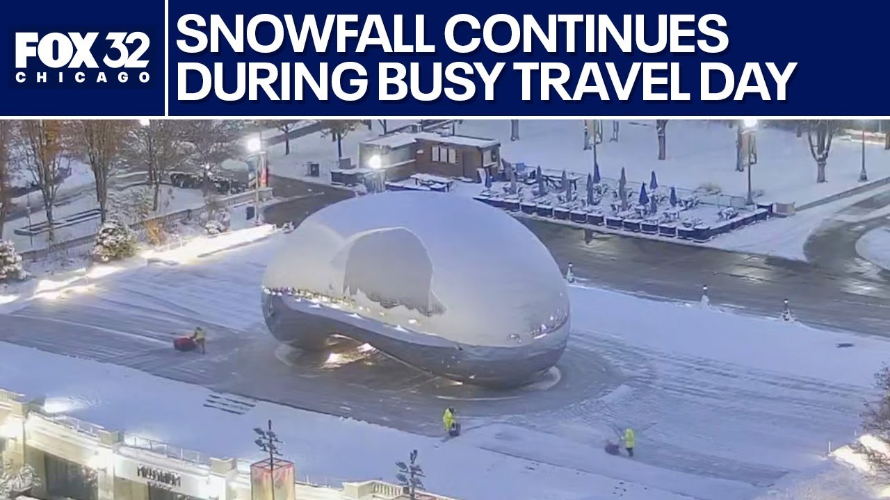 Snowfall continues in Chicago area for busy travel Sunday  | FOX 32 News at 7AM