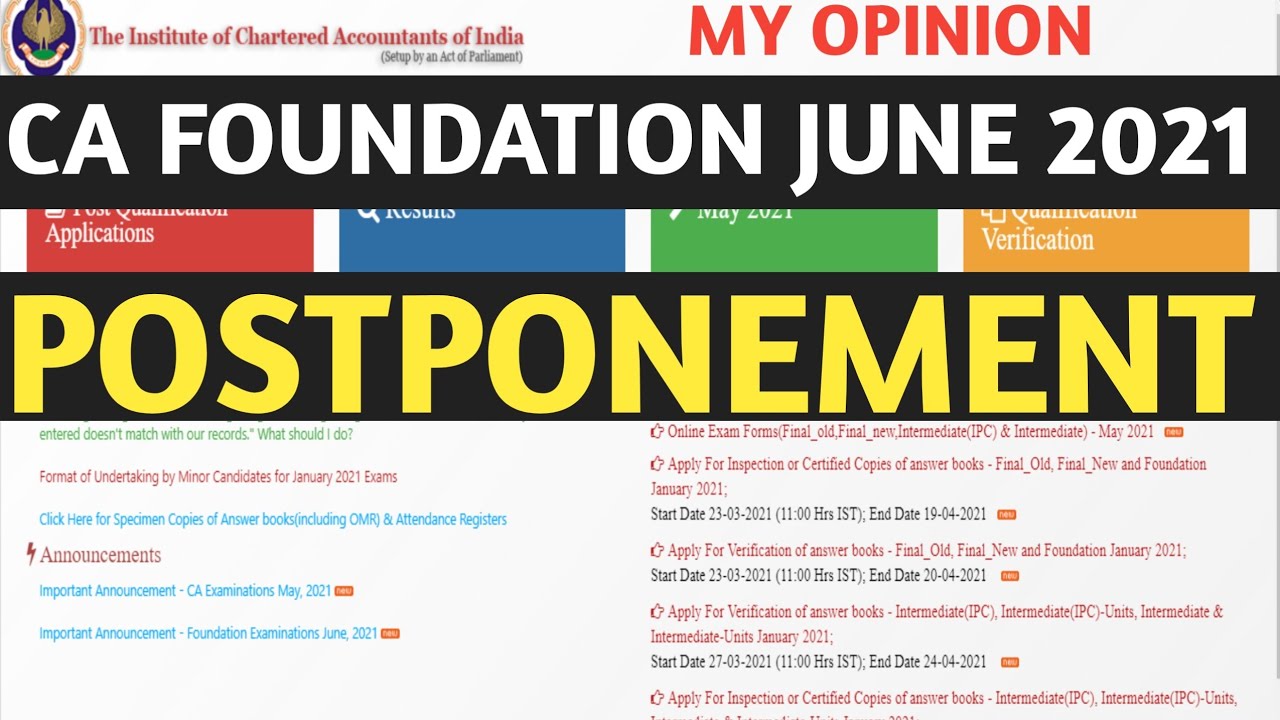 INFO. CA FOUNDATION EXAM POSTPONEMENT