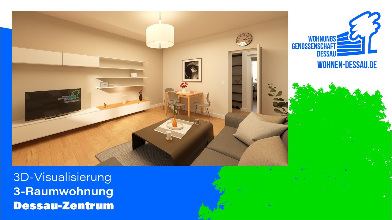Wohnen in Dessau-Zentrum - Visualisierung einer 3-Raumwohnung