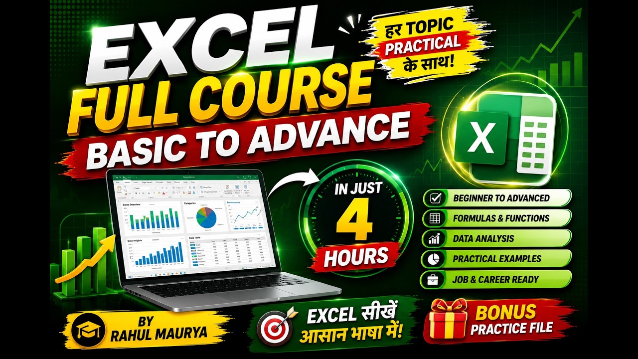 Excel Tutorial For Beginners in Hindi | Complete Microsoft Excel Tutorial (Basic To Advance)