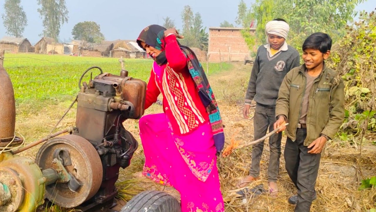  ठंड के मौसम में मैडम ने लुका लगाकर इंजन को चलाया #indiavillage #Diseleigine #Dailyvlogs #UttarPrade