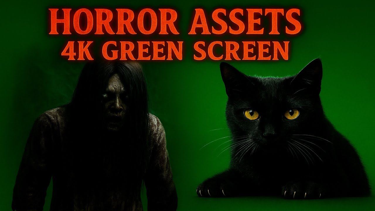 Horror Assets 4K Green Screen | Ghost & Black Cat and horror assets | Free Download
