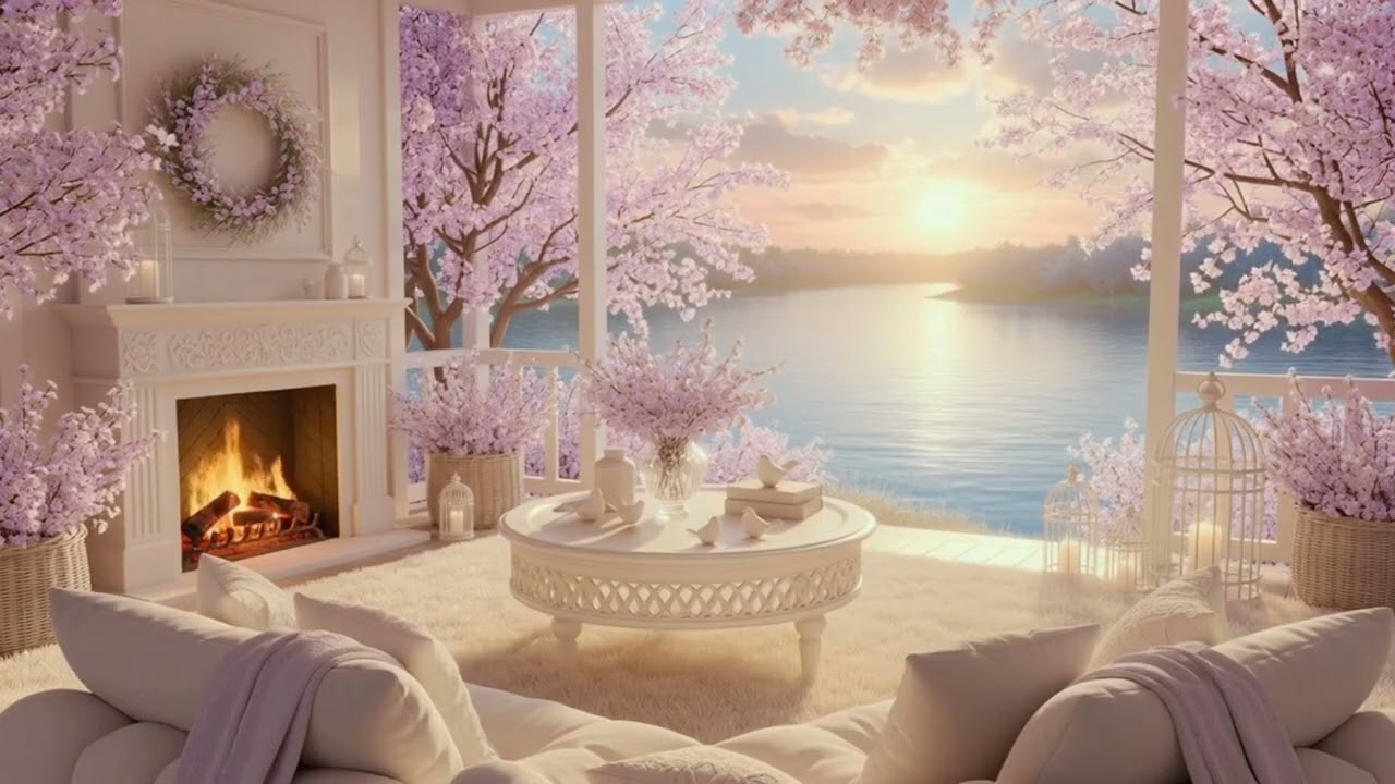 🌸🎶 Spring Garden River Ambiance | 5 Hours Porch Piano Lounge | Focus Sleep Relax Study Calm