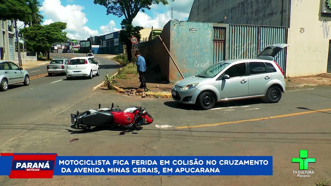 Motociclista fica ferida em colisão no cruzamento da Avenida Minas Gerais, em Apucarana.