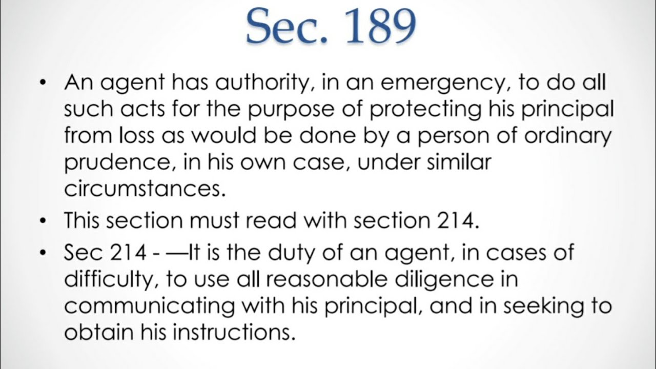 Contract of Agency, Indian Contract Act 1872 (sec 189)
