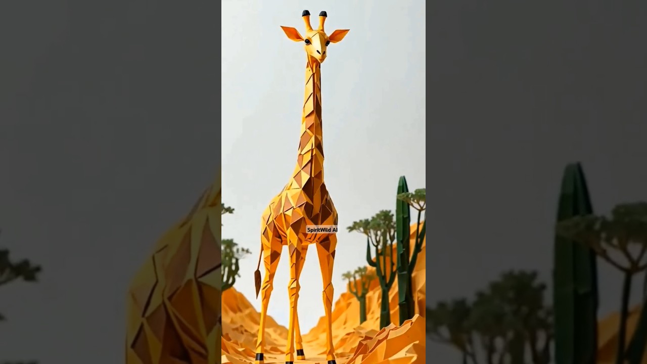 Origami Giraffe Walking Through a Paper Savannah | 8K Magical Realism Animation#shorts #ytshorts