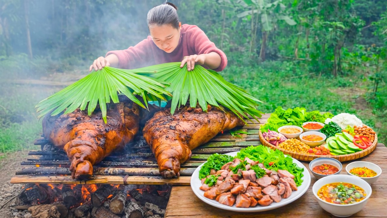 How to Make Two Giant Smoked Pork Thigh for Winter Preservation - Building Bamboo Wall