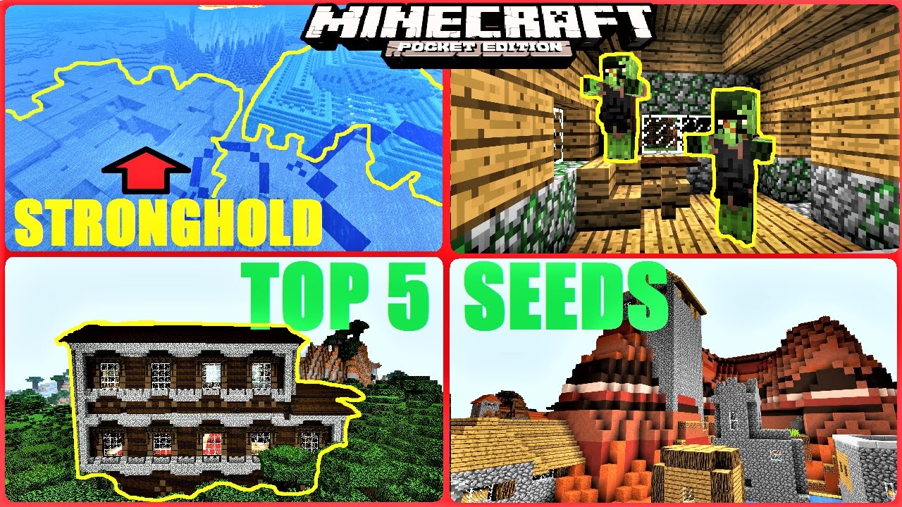 Minecraft PE - TOP 5 CRAZY SEEDS ! MANSION, ZOMBIE VILLAGE, OCEAN MONUMENT & MORE ! | MCPE 1.1