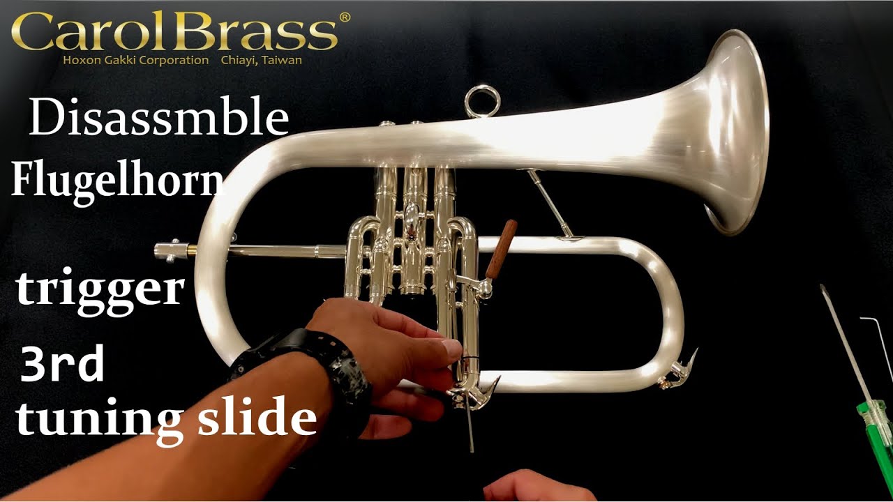 Tutorial: CarolBrass Bb flugelhorn, disassemble trigger 3rd tuning slide, flugelhorn repair