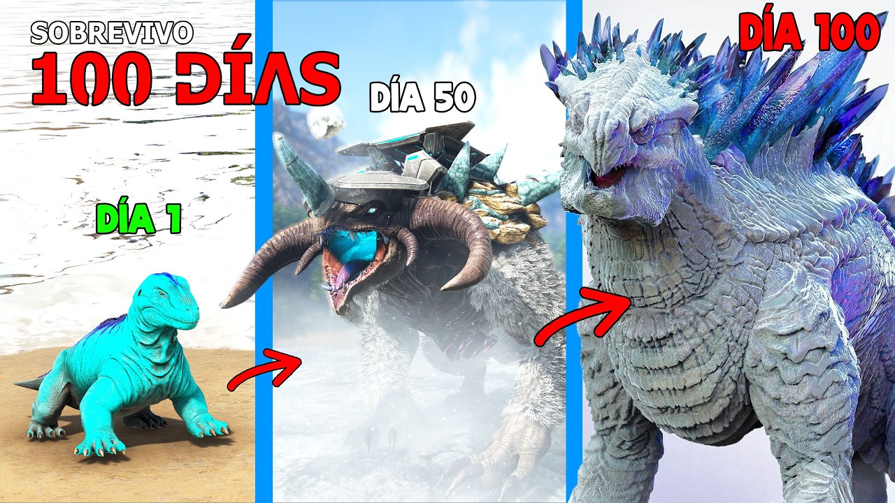 SOBREVIVO como SHIMO KAIJU DE HIELO 100 DIAS en ARK HARDCORE Evoluciono a Titan dinosaurio Ancestral