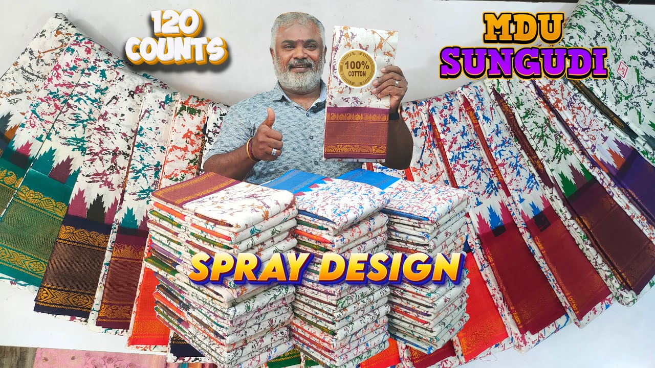 New Madurai Spray Sungudi Cotton Sarees | half white sungudi sarees with border designs | KLMN f&b |