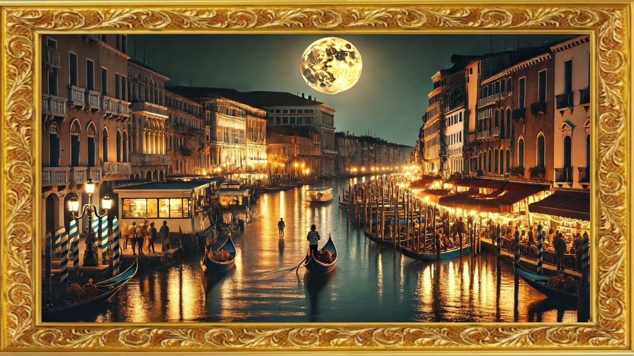 Gold Framed Vintage Venice Italy Nightlife| Vintage Gold Frame TV Art| 2Hour of Art Screensaver TV