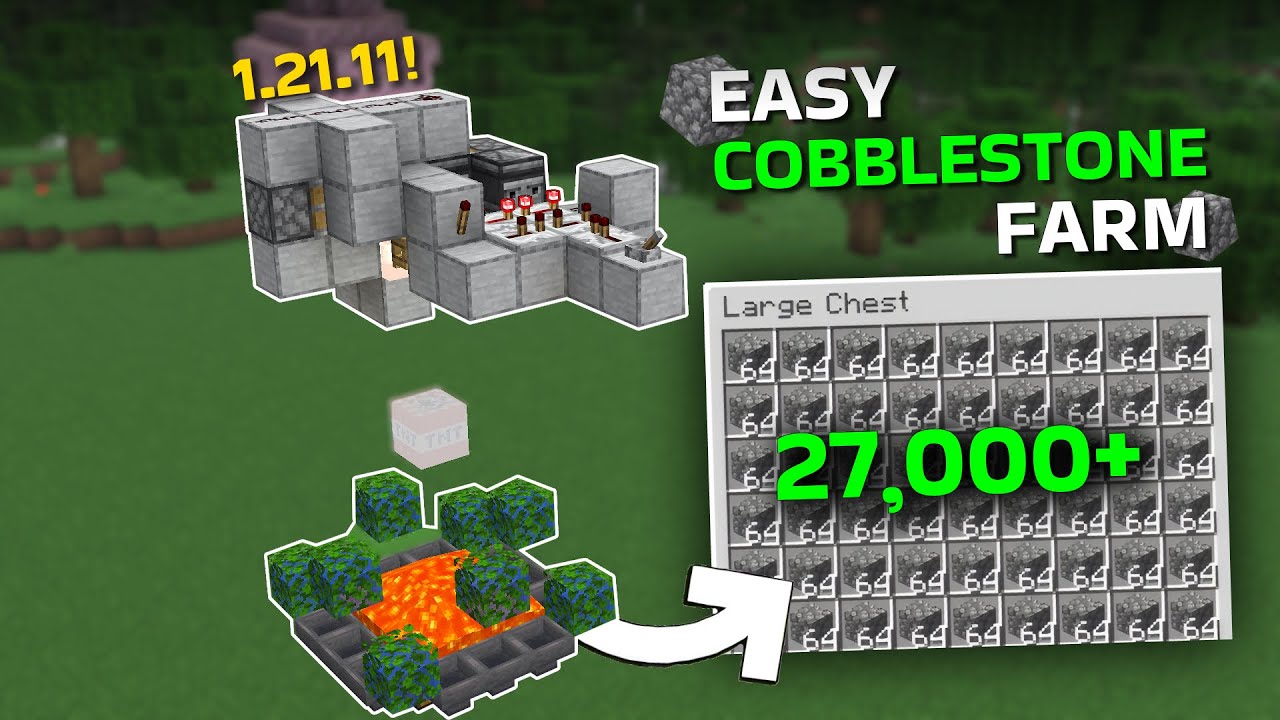 Minecraft INSANE Cobblestone Farm Tutorial - 27,000 Per Hour! (1.21+)