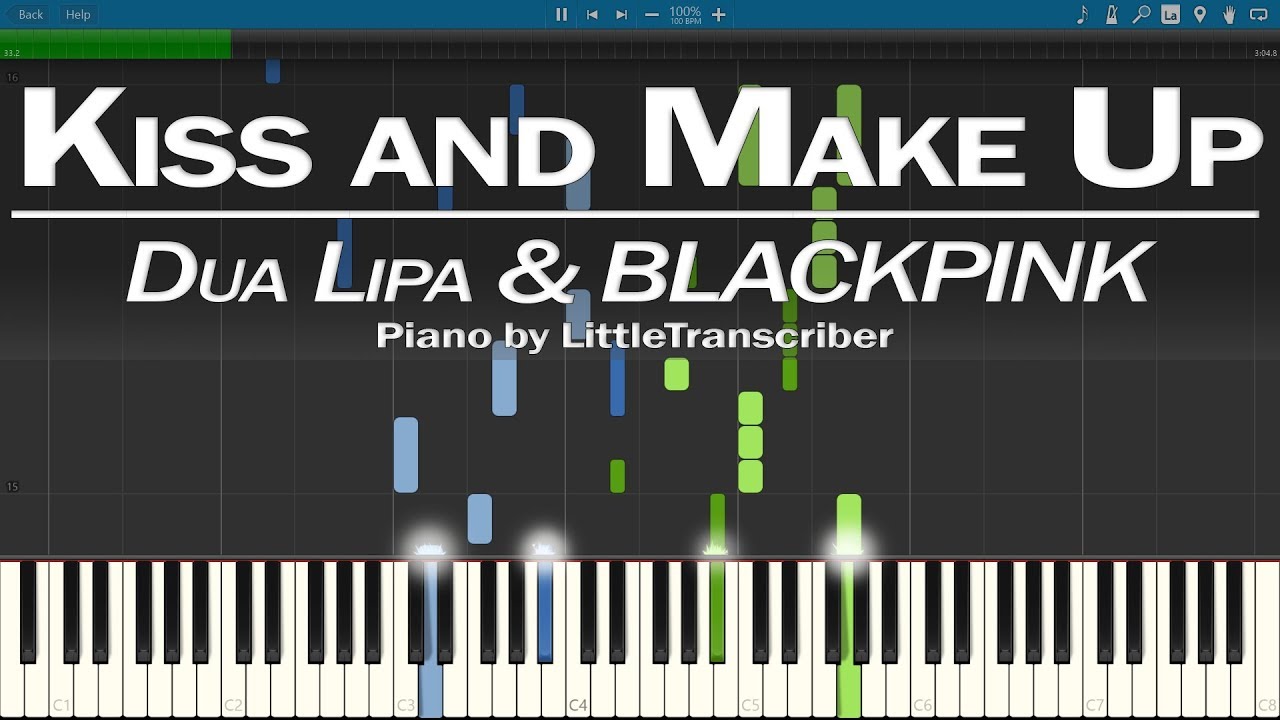 Dua Lipa & BLACKPINK - Kiss and Make Up (Piano Cover) Synthesia Tutorial by LittleTranscriber