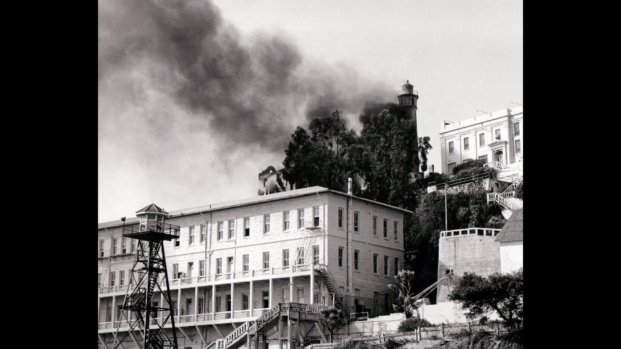 Alcatraz Island Lighthouse and Structure Fires. Vintage 16mm Camera Footage