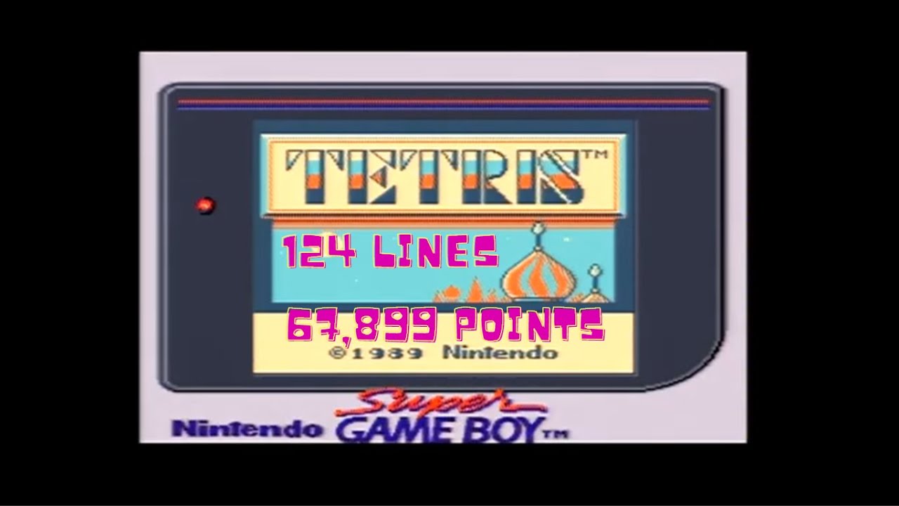 Tetris GameBoy 124 lines - 67,899 points (through SNES Super Nintendo - Super Game Boy)