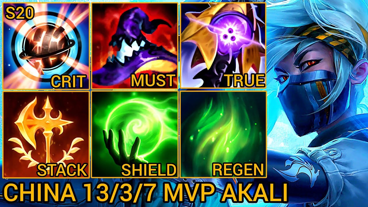Akali MVP Mid Lane S Rating 13/3/7 - China Wild Rift New Meta Build & Runes By Tiarty