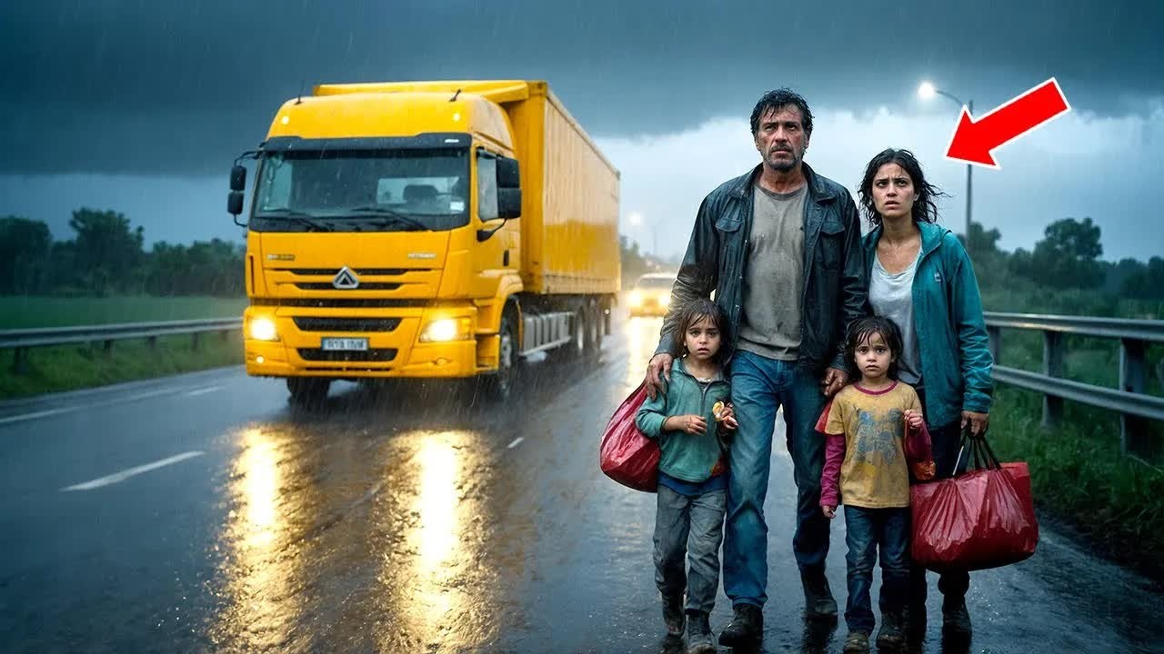 Un camionista vede una famiglia sotto la pioggia： una scelta cambierà per sempre le loro vite