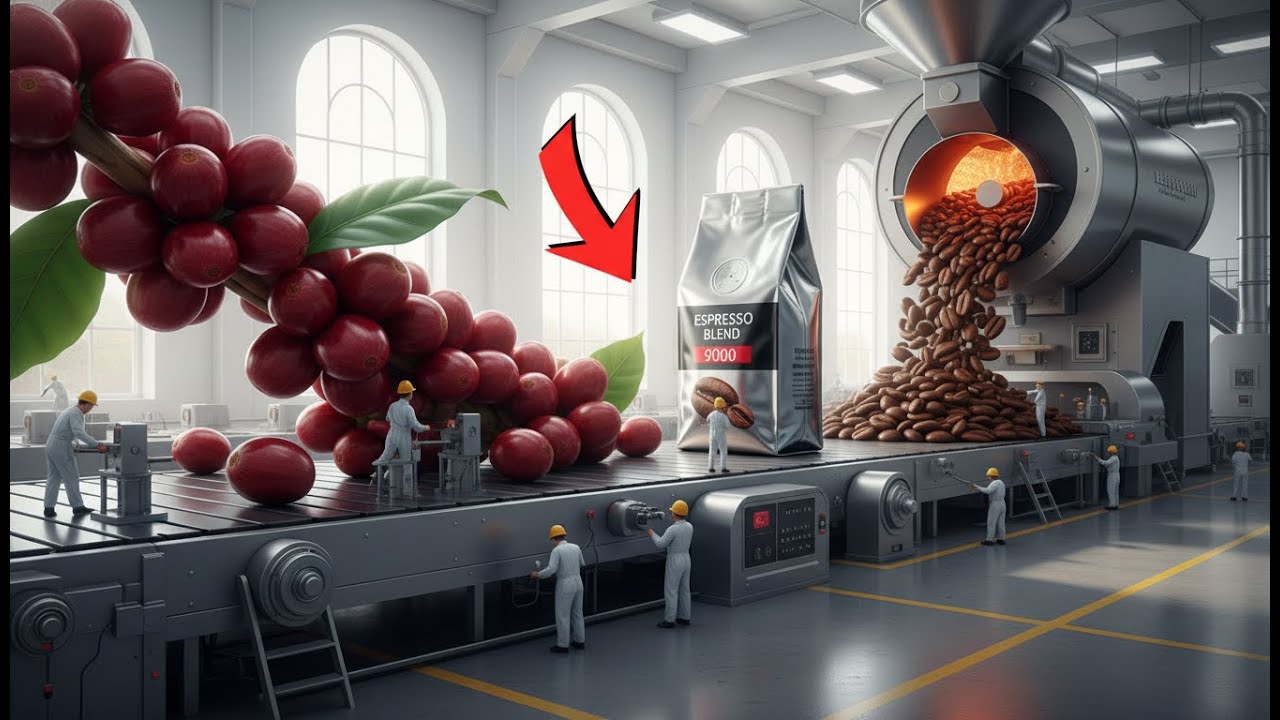 Inside a Coffee Factory: From Arabica Cherry to Espresso Blend 9000 (Full Process)