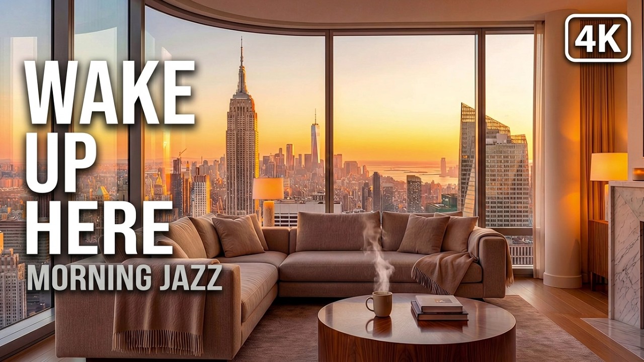 Luxury Apartment Sunrise View in New York 🌅 Relaxing Morning Piano Jazz Ambience | 4K City Skyline