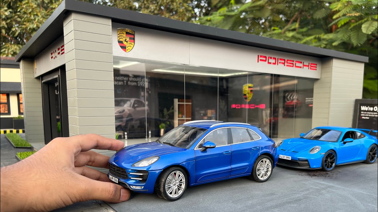 Mini Diorama - Porsche Luxury Car Showroom Miniature | 1/18 Scale Diorama for Scale Model Cars
