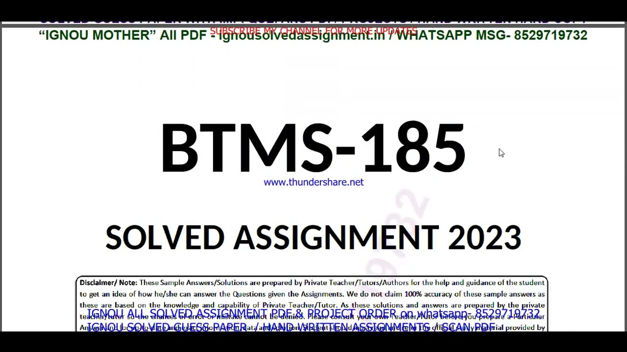 BTS BTMS 185 solved assignment 2023 / btms 185 solved assignment 2023 / ignou btms 185 NEW 2023