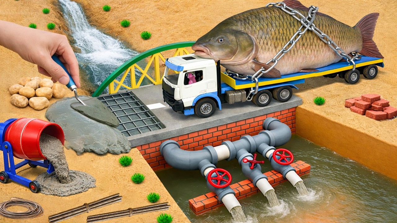 DIY Mini Tractor Builds a Heavy Load Bridge with Modern Water Drain System | Science Project