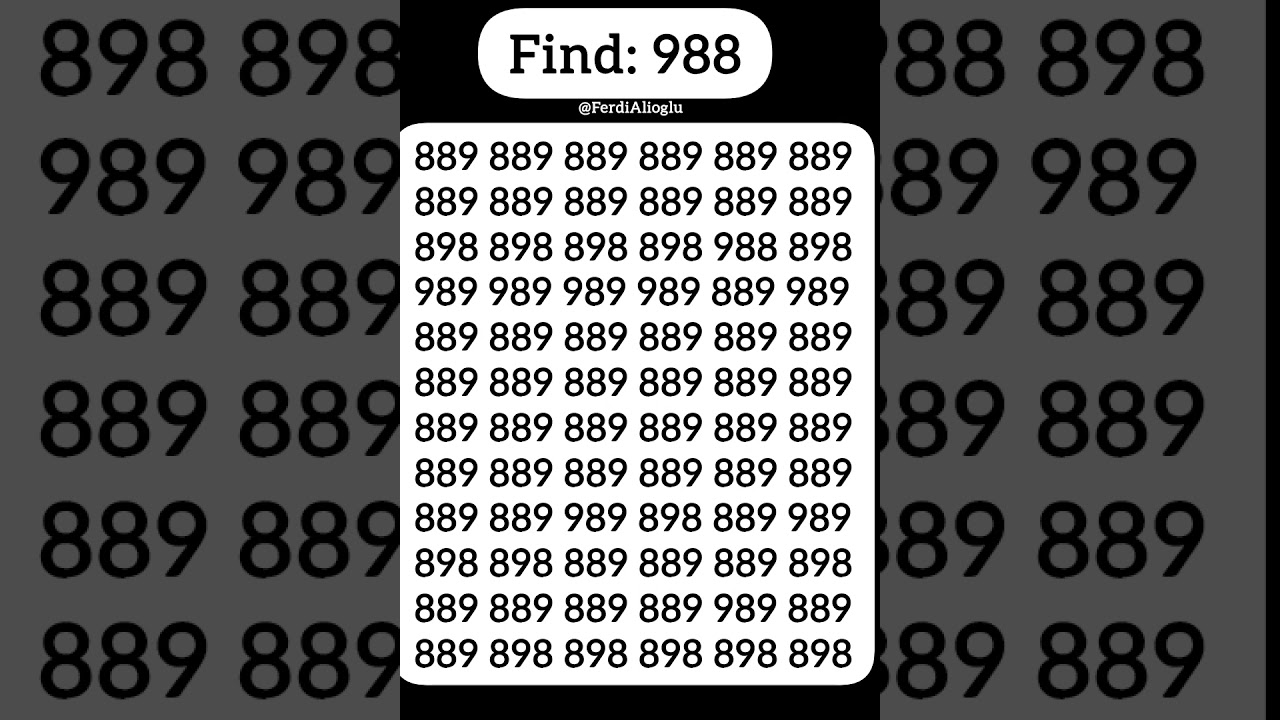 Visual test for Eagle eyes : Spot 988 within 5 sec. #eagleeyes #visual #eyetest #gk #finden #ytshort
