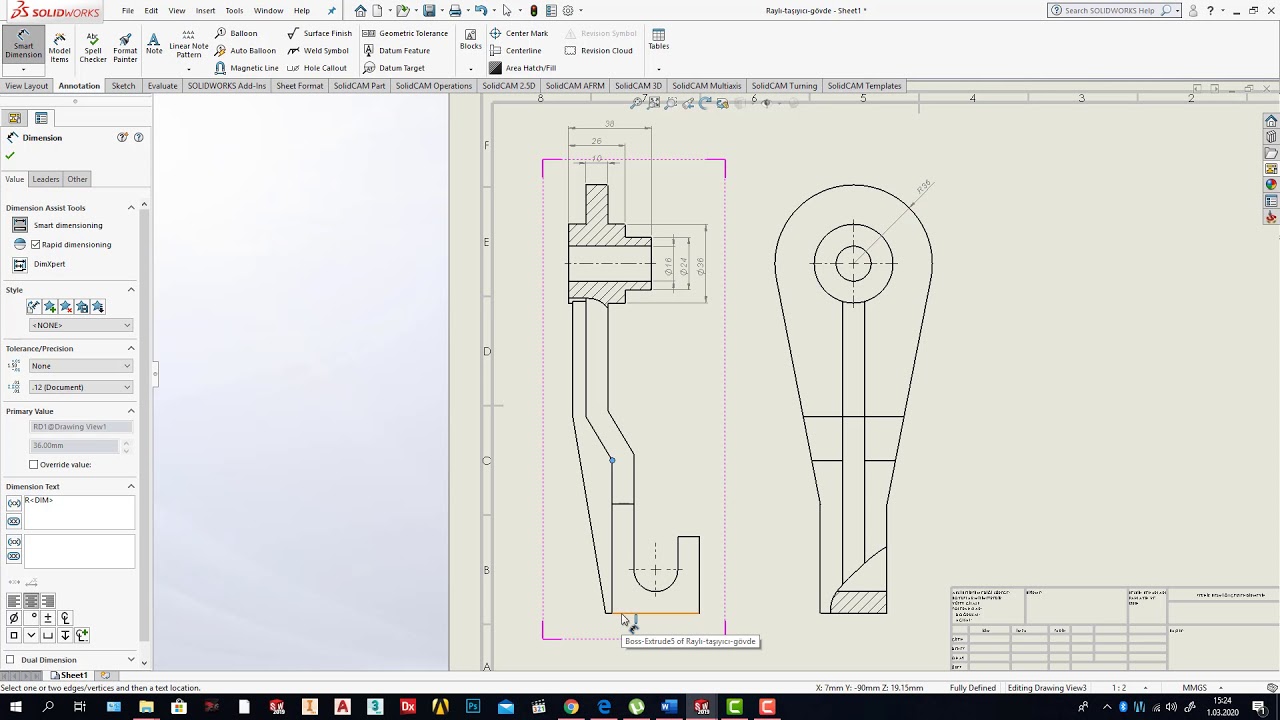 SolidWorks Drawing Tutorial (Raylı Taşıyıcı / G&ouml;vde)