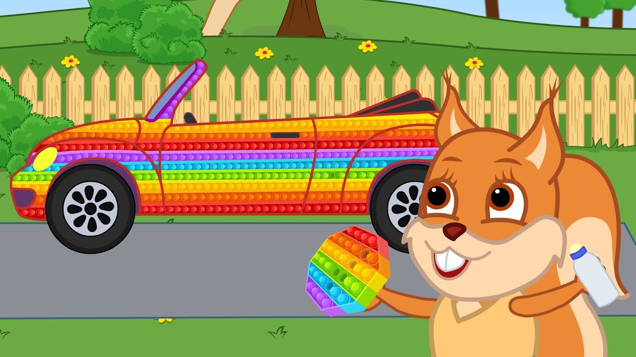 Bridie Squirrel in English - Rainbow Car Cartoon for Kids