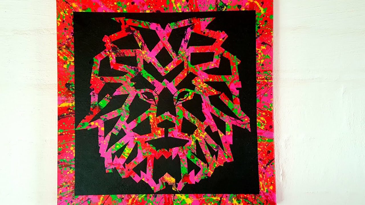 Malen Acryl Löwe Spritztechnik für Anfänger - Acrylic Painting Lion Splatter Technique