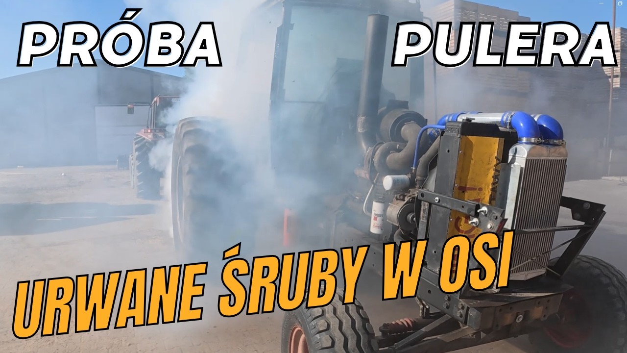 Urwana oś w opryskiwaczu. Pr&oacute;ba Pulera na placu.