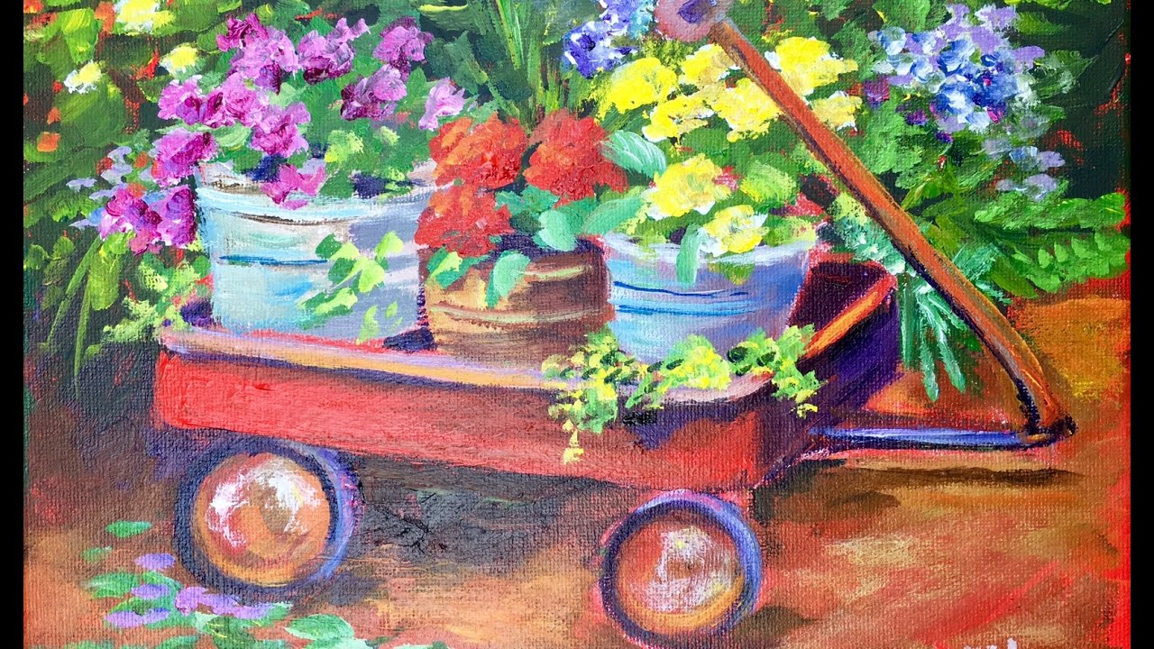 How to Paint Flower Pots in a Wagon a Beginner Acrylic Painting Tutorial by Ginger Cook