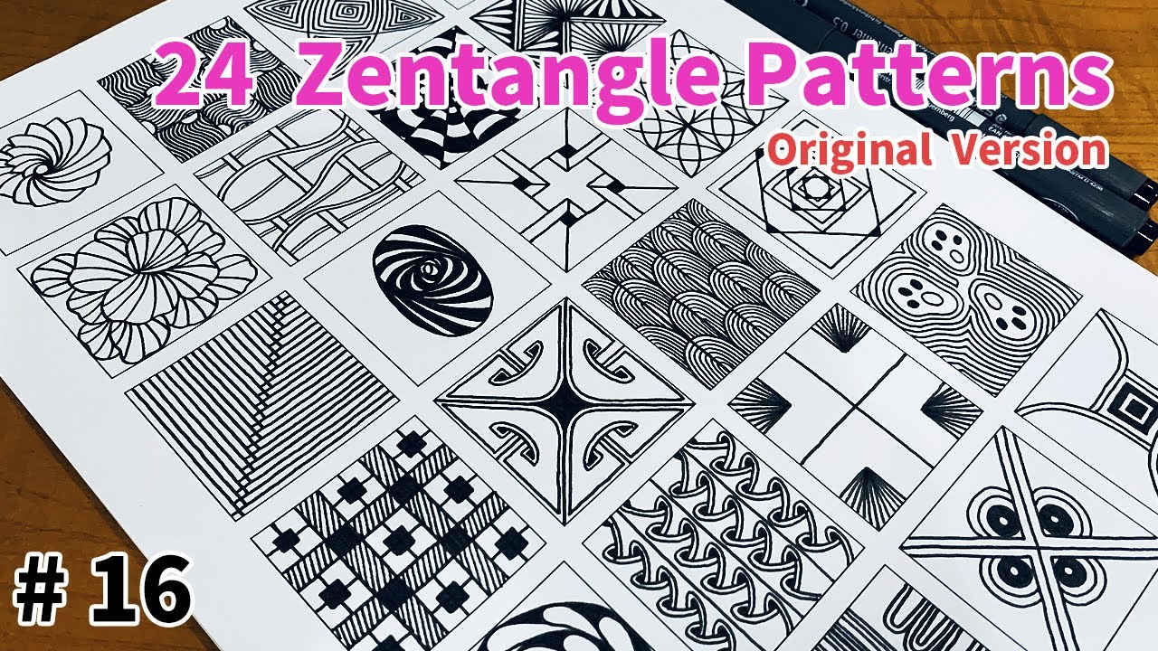 24 Zentangle Patterns Tutorial StepbyStep for Beginners #16 | 24 Doodle Patterns | Original Version