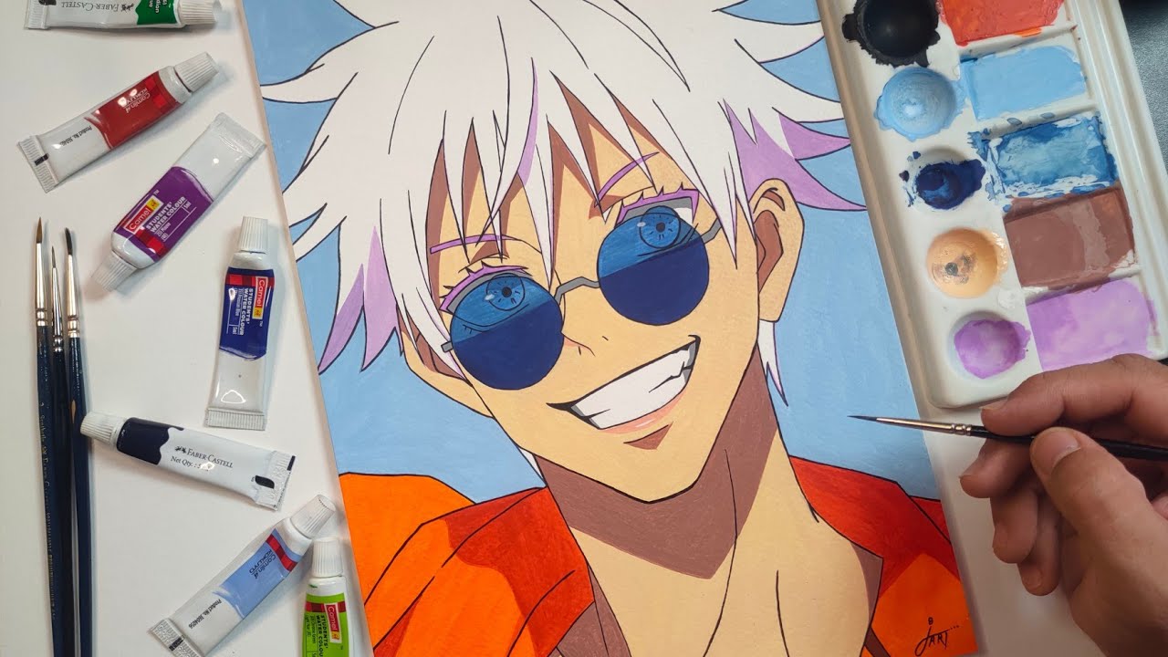 Gojo Satoru Drawing | Tutorial Step by Step with Watercolor