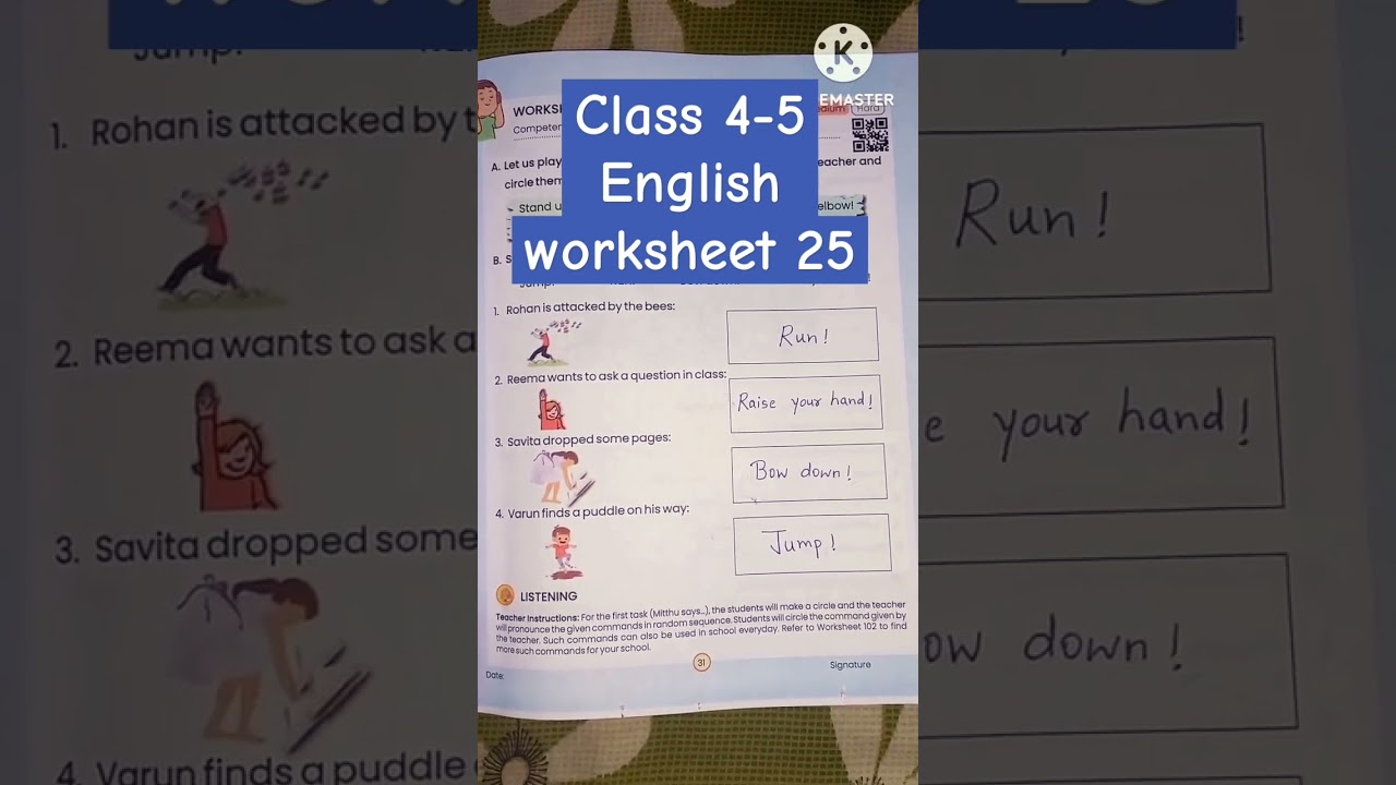 Class 4-5  English worksheet 25 (2023-24)। Prayas workbook English worksheet 25