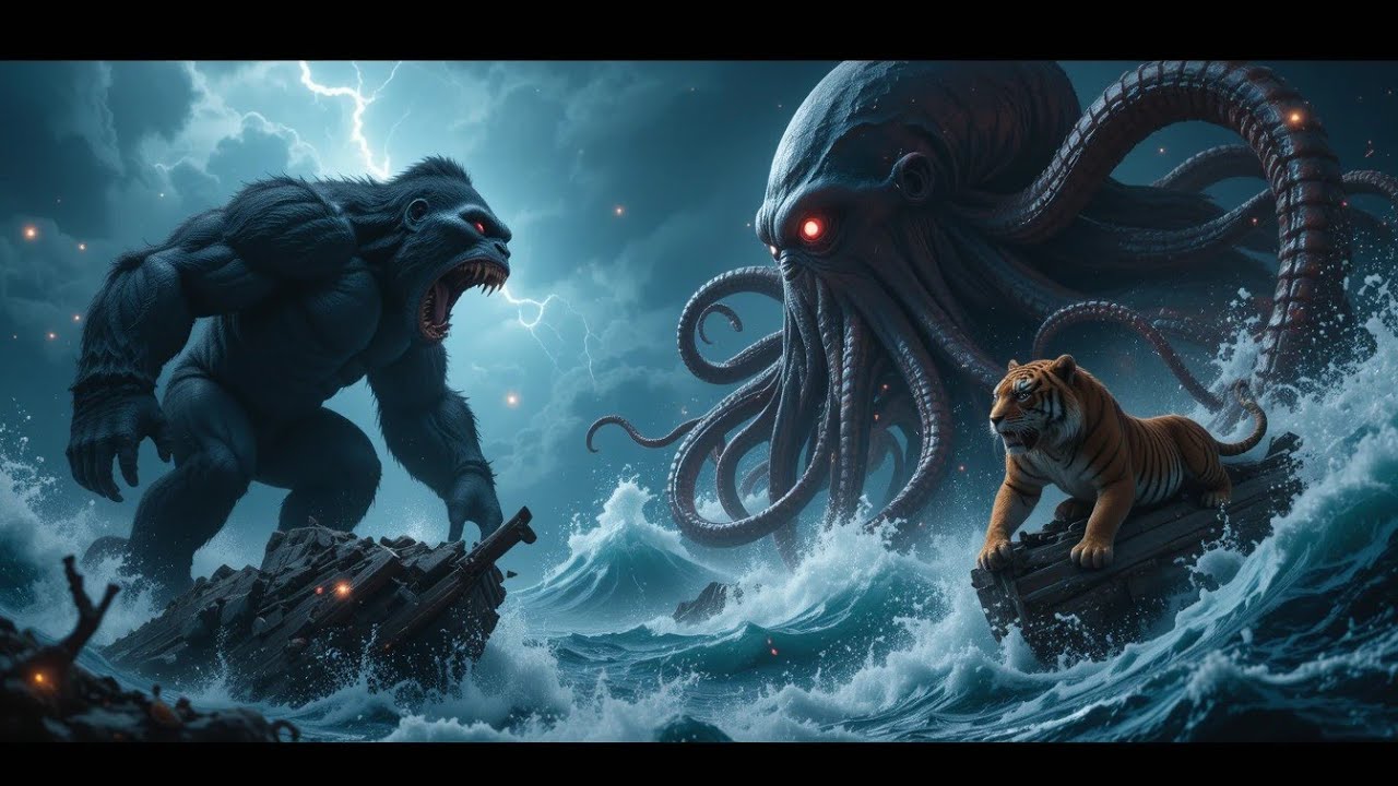 The King Kong Vs The Giant OCTOPUS Vs The Tiger🔥:Clash in Biggest Ocean😳 