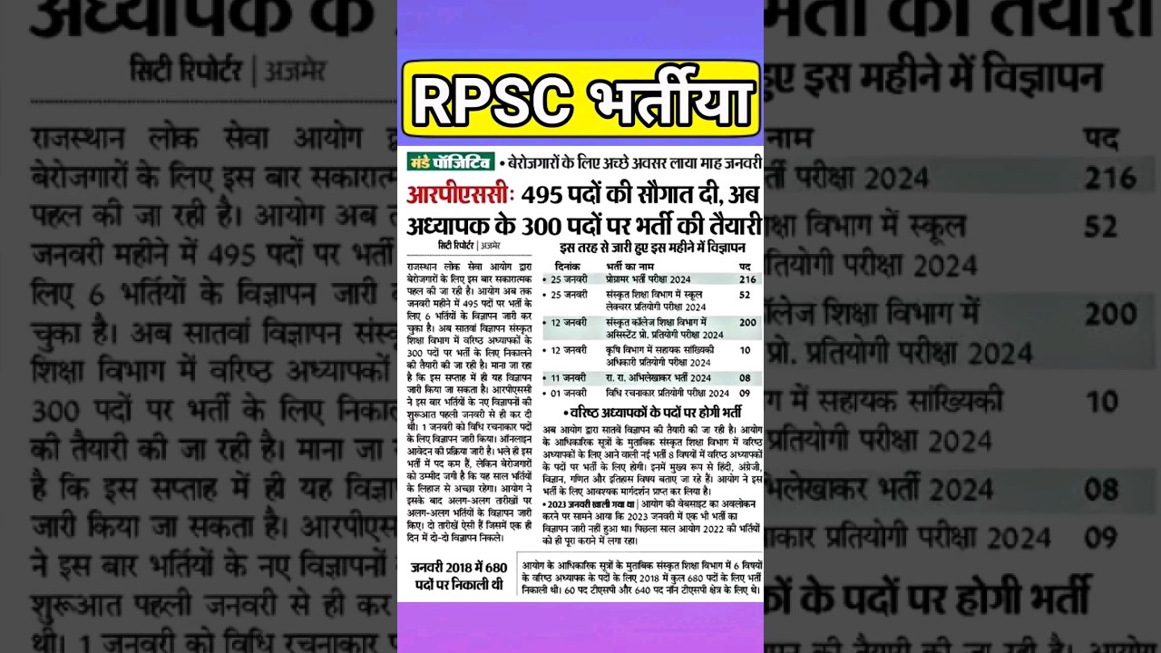 rpsc new vacancy 2024 | raj new bharti | 