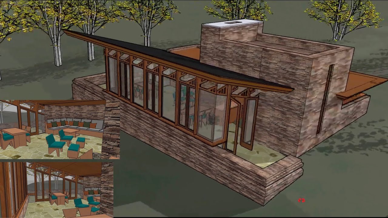 Frank Lloyd Wright Inspired Model of Seth Peterson Cottage and Furniture in Sketchup