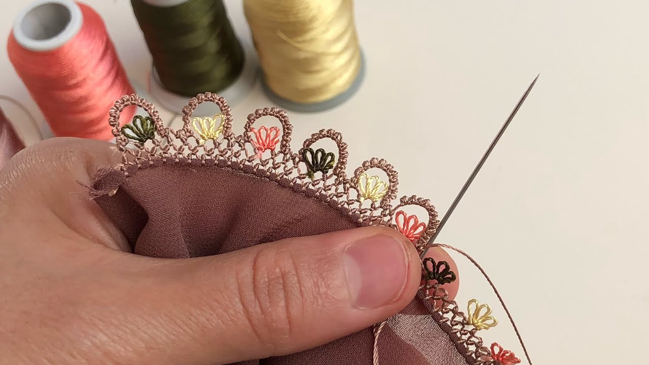 Kahve rengi yazmaya iğne oyası / sıralı sıralı iğne oyası modeli /iğne oyası modelleri