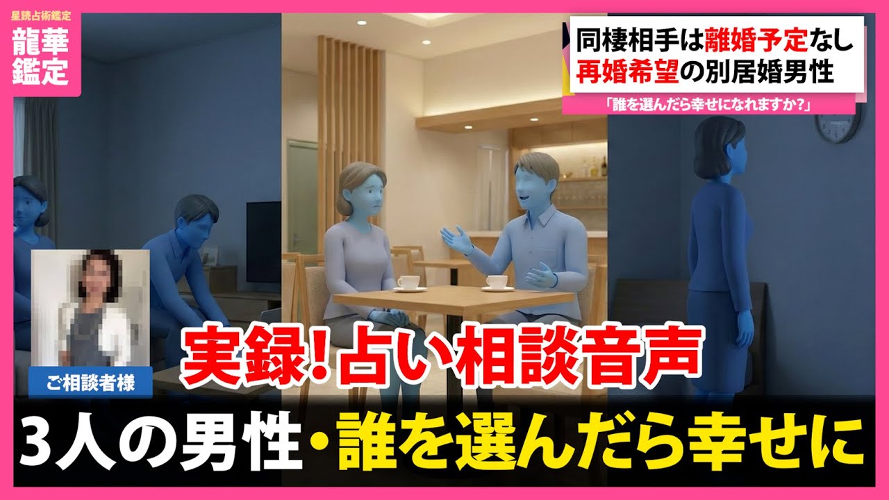 【実録！占い相談音声】同棲相手は離婚予定なし「だれを選べば幸せになれるの？」3人の男性の間で揺れる51歳女性の想い