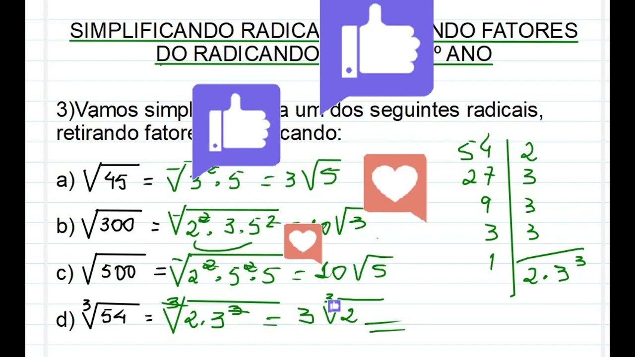 SIMPLIFICANDO RADICAIS - EXTRAINDO FATORES DO RADICANDO - PARA O 9º ANO✅✅✅