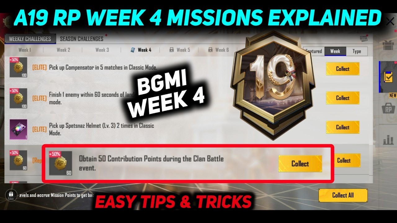 BGMI WEEK 4 MISSIONS 🔥 A19 RP WEEK 4 MISSION EXPLAIN 🔥 BGMI A19 WEEK 4 RP MISSION KAISE KARE